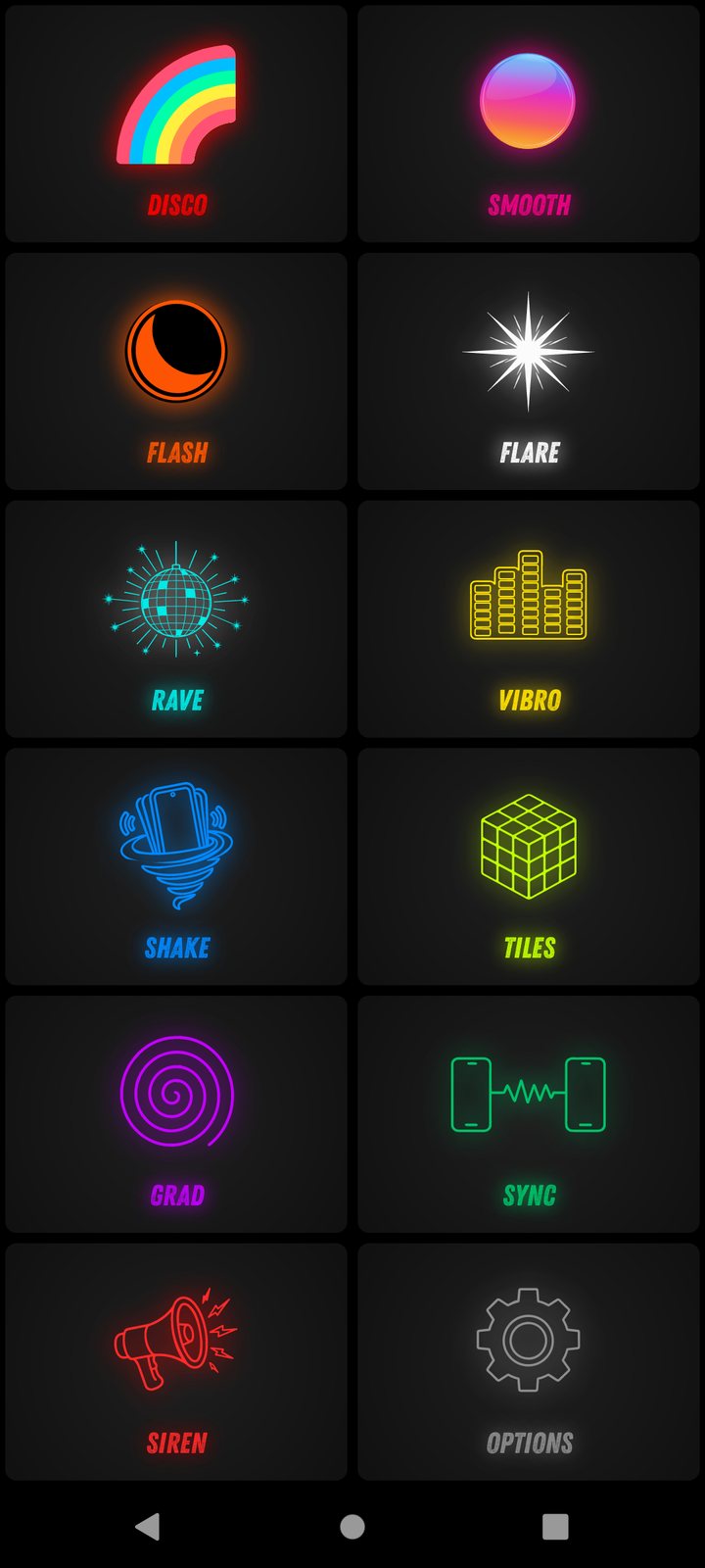 Disco Lights phone main menu